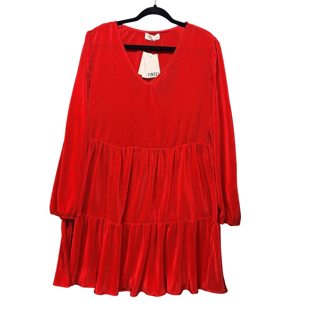 Tiered V-Neck Babydoll Dress Womens 1X Tinsel‎ Coquette Y2K Boho Romantic Sultry